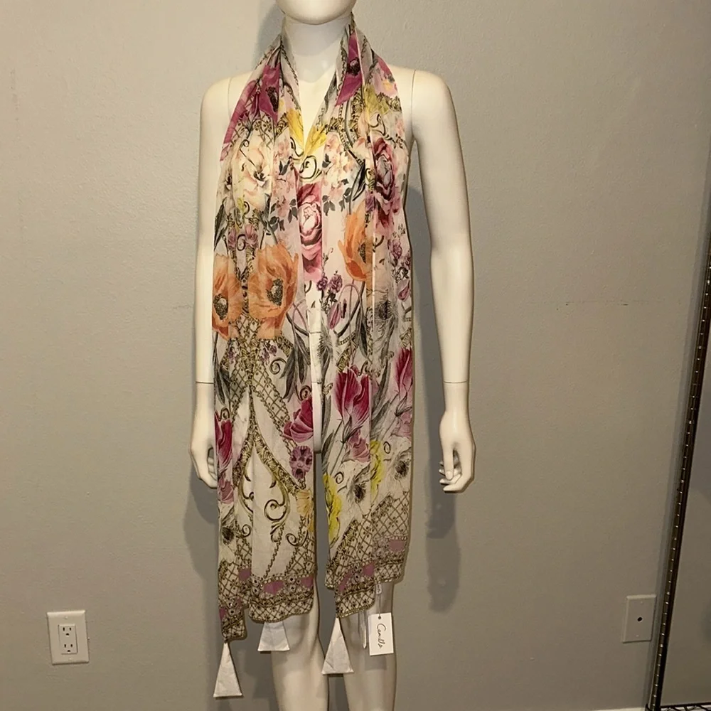CAMILLA “Destiny Calling” floral silk long scarf boho belt headwrap top